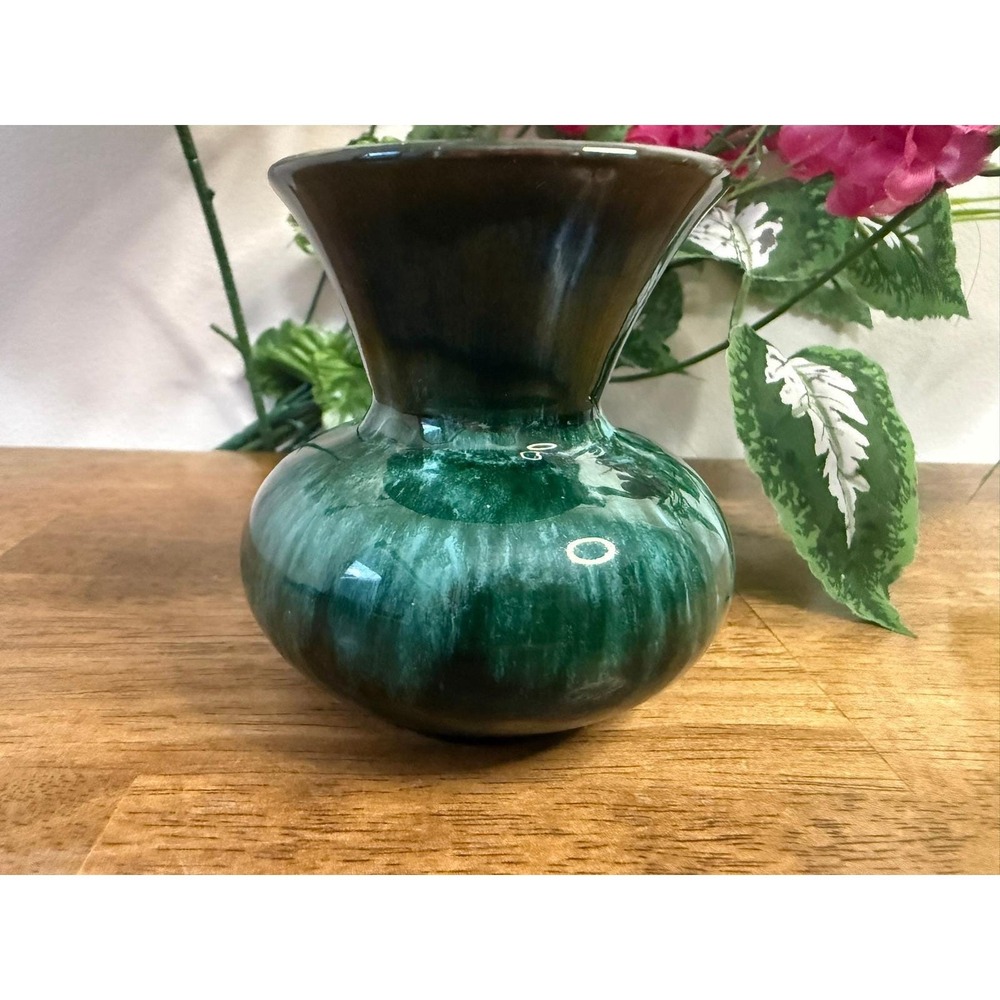 Vintage Blue Mountain Pottery Green Black Drip Vase Canadian MCM Studio Art - Picture 3 of 10